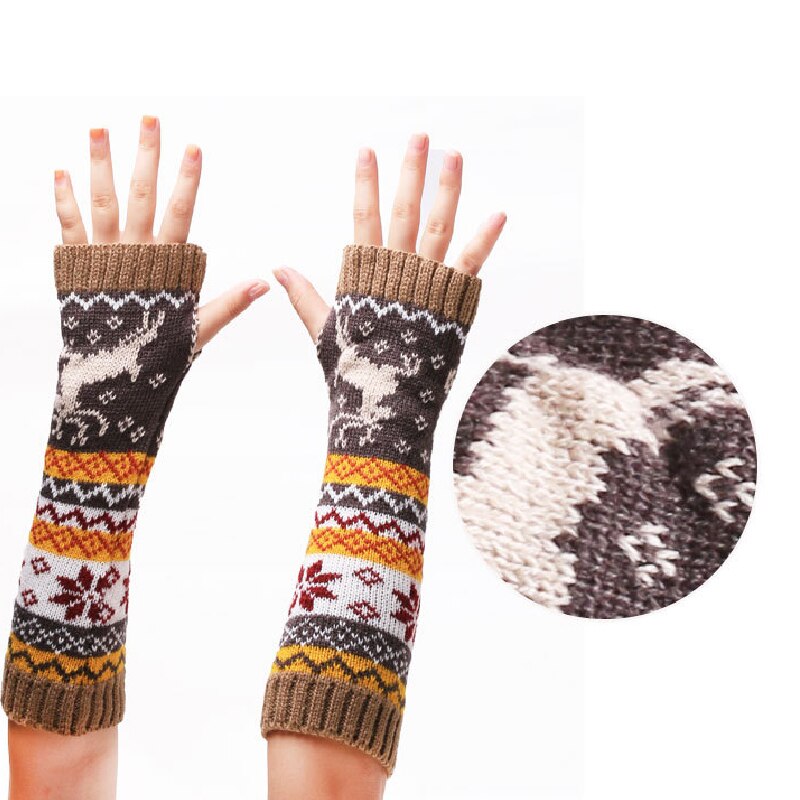 Vinter kvinder uld strikket arm fingerløse handsker jul piger søde elg strikkede vante lange handsker tilbehør