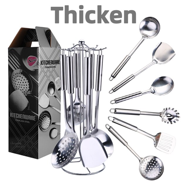 Kitchen Utensils Set 4/7PCS Stainless Steel Cookware Non-stick Kitchenware with Holder Kitchen Accessories Cooking Appliances: Thicken 7PCS