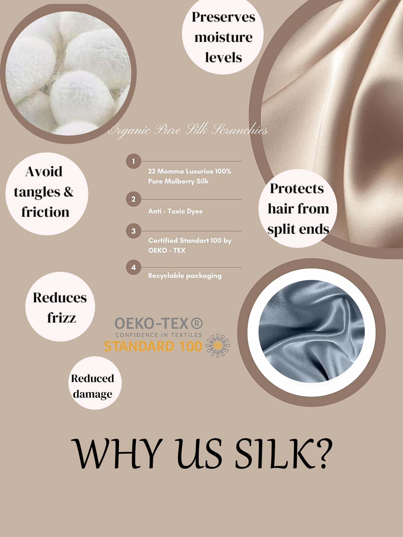 3PCS Box 100% Natuurlijke Zijde Effen Kleur Haarbanden Haar Scrunchies Vrouwen 6ASilk Haarbanden Haaraccessoires