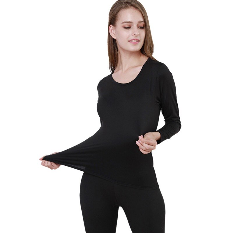 Women Winter Thermal Underwear Seamless Long Johns Female Underwear: Black / XL