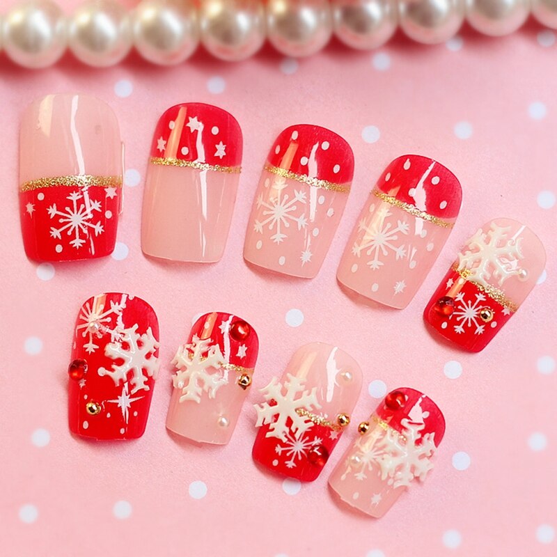 Faux ongles courts artificiels de noël, rouge vin, pour manucure, avec motifs, joli cerf de neige, couverture complète bricolage-même, 24 pièces
