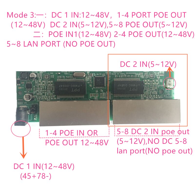 umkehren Energie Bock poe schalter POE in/aus 5V12V24V48V 100mbps 802,3 beim/AF 45 + 78- DC5V ~ 48V Farn serie Kraft POE48V12V24V: 1-4POEIN-aus 5-8P12V