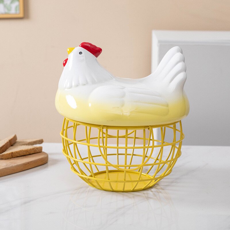 Poignée porte-œuf en céramique, poulet en métal, ornement de maison, boîte de rangement de fruits, panier de rangement en osier pour organisateur de cuisine: 10