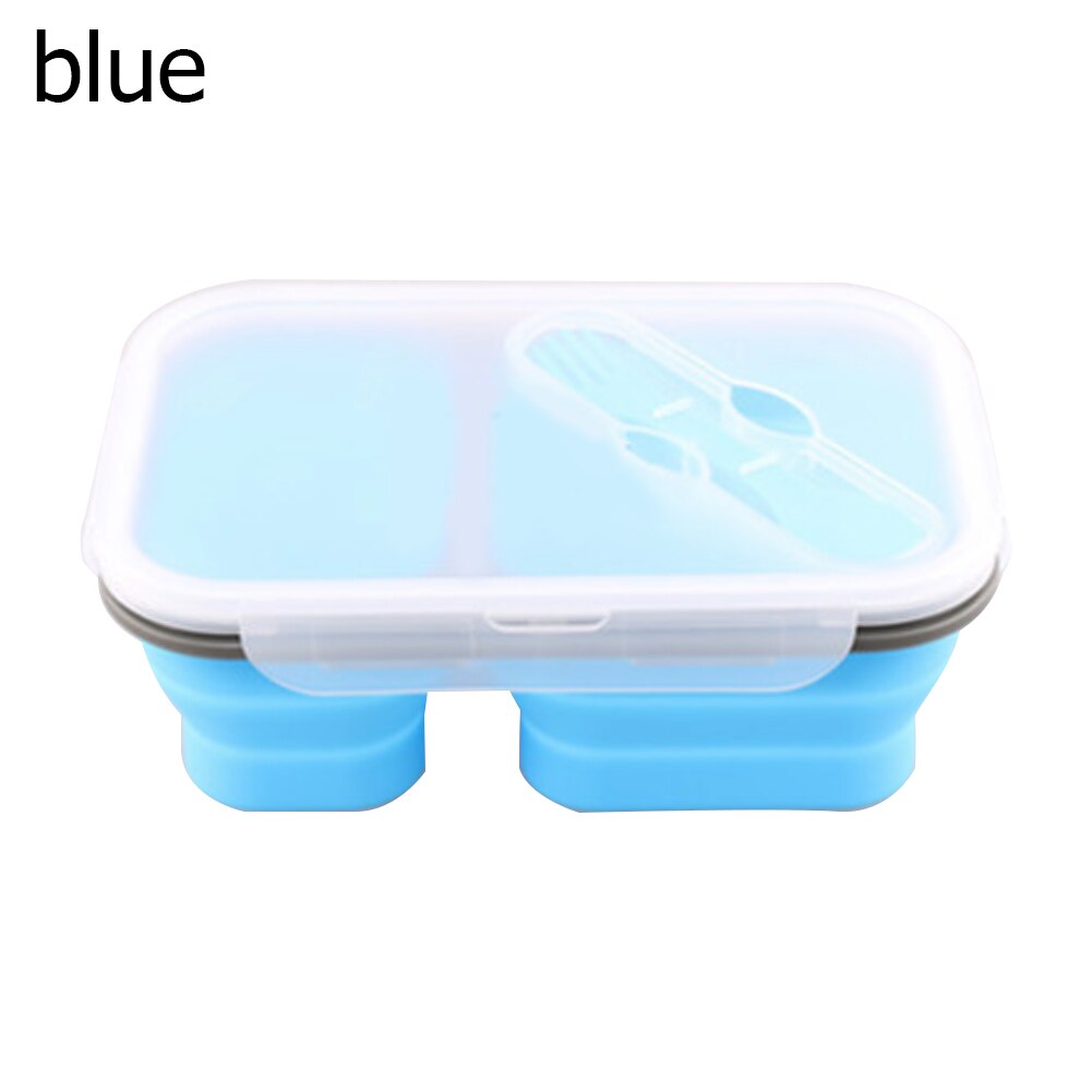 2 Cellen Silicone Inklapbare Draagbare Lunchbox Magnetron Kom Bento Box Vouwen Voedsel Opslag Container Lunchbox 650Ml + 450M: Blauw