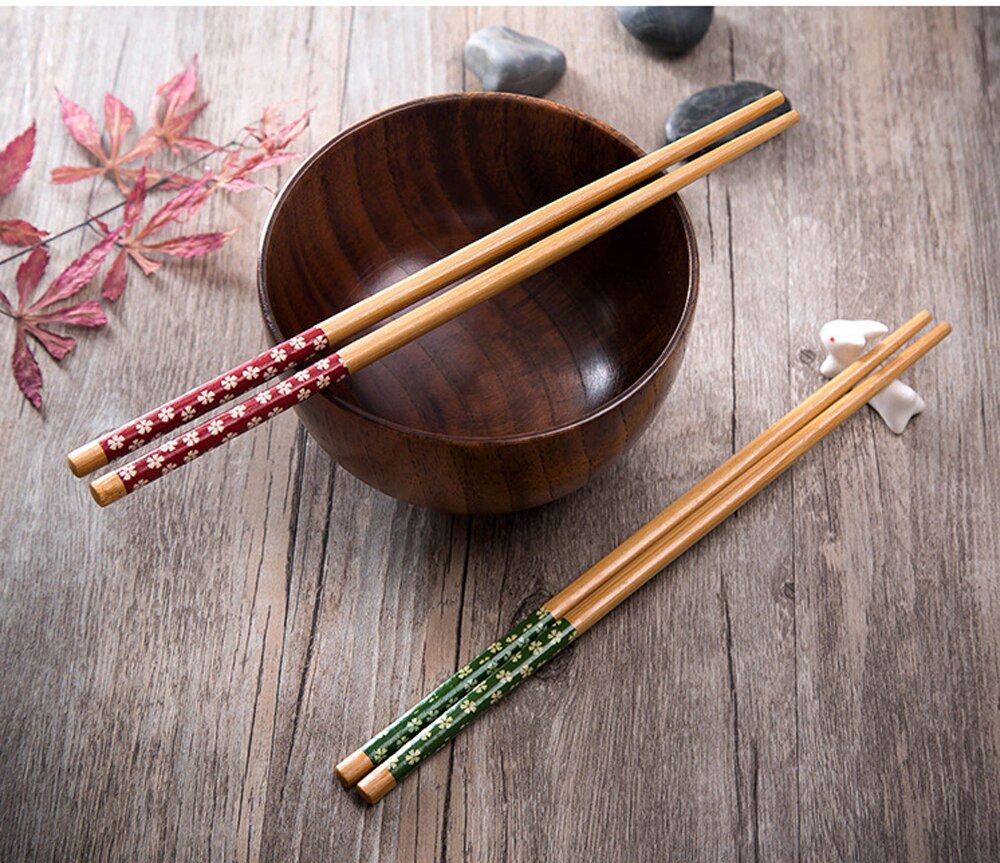 5 pares reutilizable chino palillos de bambú japonés hecho a mano palillos de haya Natural palitos para Sushi herramientas de cocina