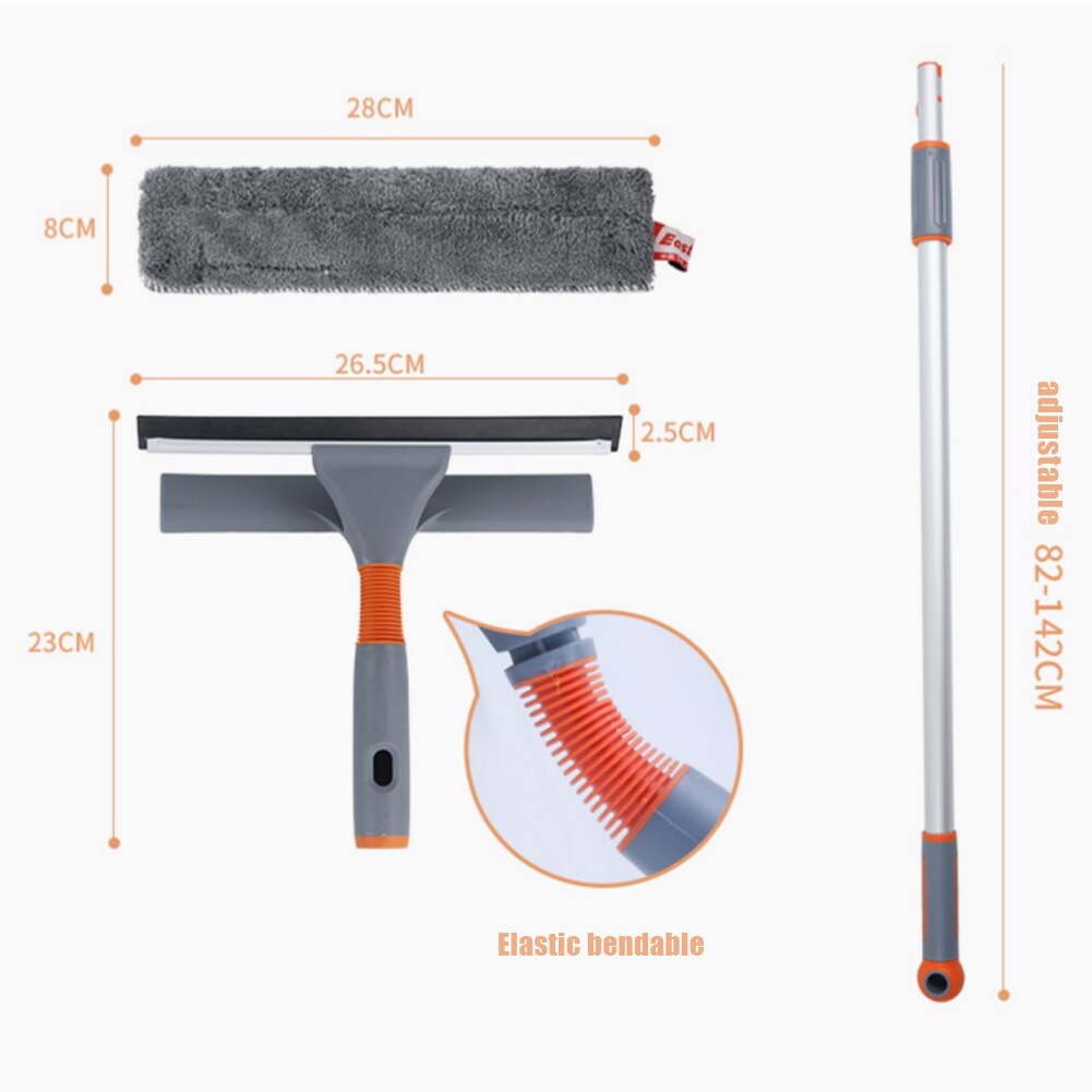 Limpiador escurridor de ventanas telescópico con poste de extensión Herramientas de limpieza para vidrio con 2 paño de lavado para interiores y exteriores TT-b
