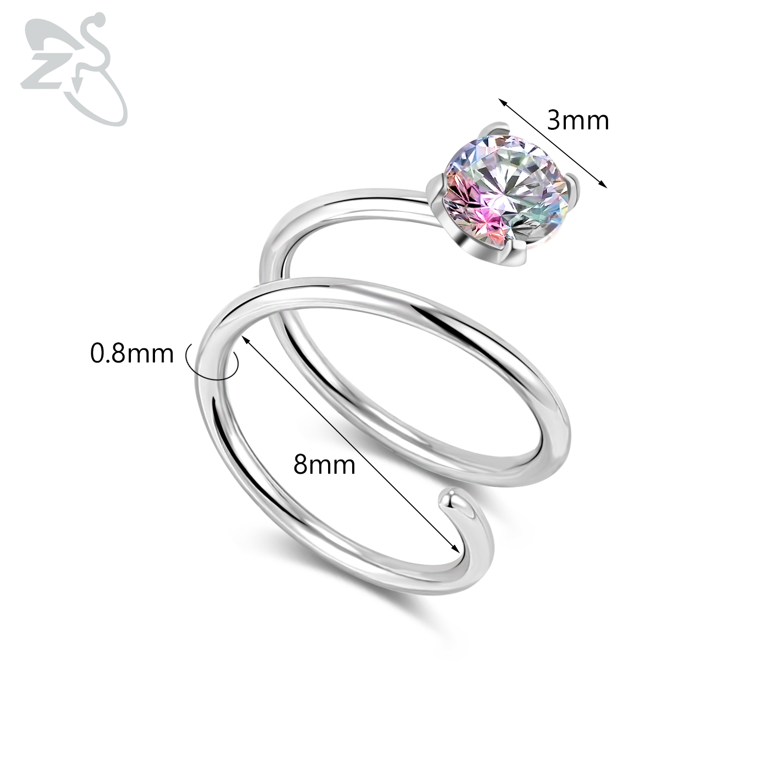ZS 1 ST 20G Dubbele Lagen Rvs Neusring Vlinder Ster Neus Hoop Ringen Oorkraakbeen Tragus Helix piercings Sieraden: Imitation Rhodium Plated