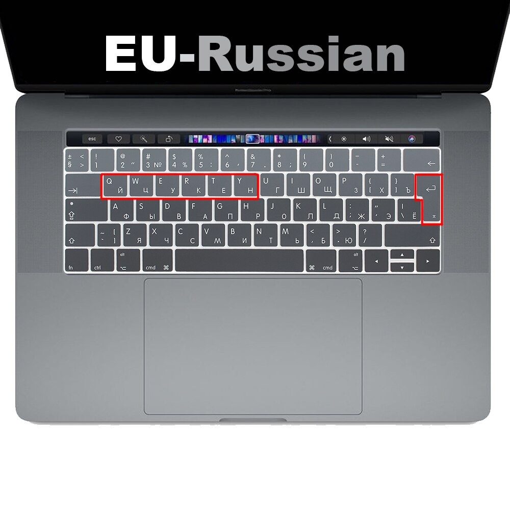 Coque de protection pour clavier russe avec barre tactile, film de protection pour Macbook Pro 13 15, pour modèle A1706/A1989 A1707 A2159 A1990 EU