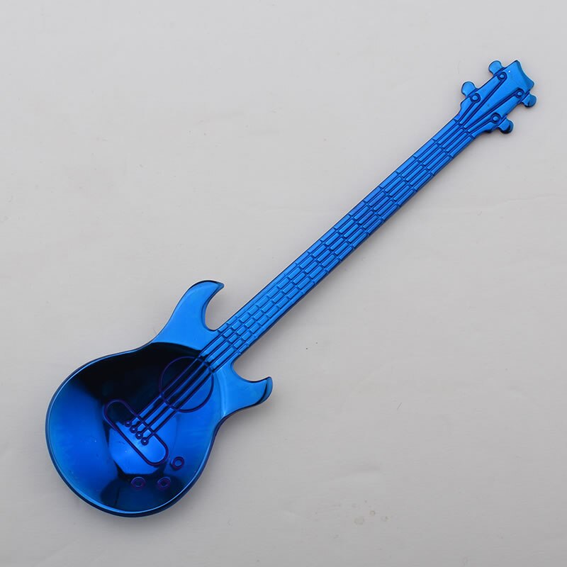 Cuchara de guitarra de acero inoxidable, cuchara agitadora para café o té, cuchara pequeña para música, cuchara para helado, vajilla creativa para el hogar o la cocina: Blue