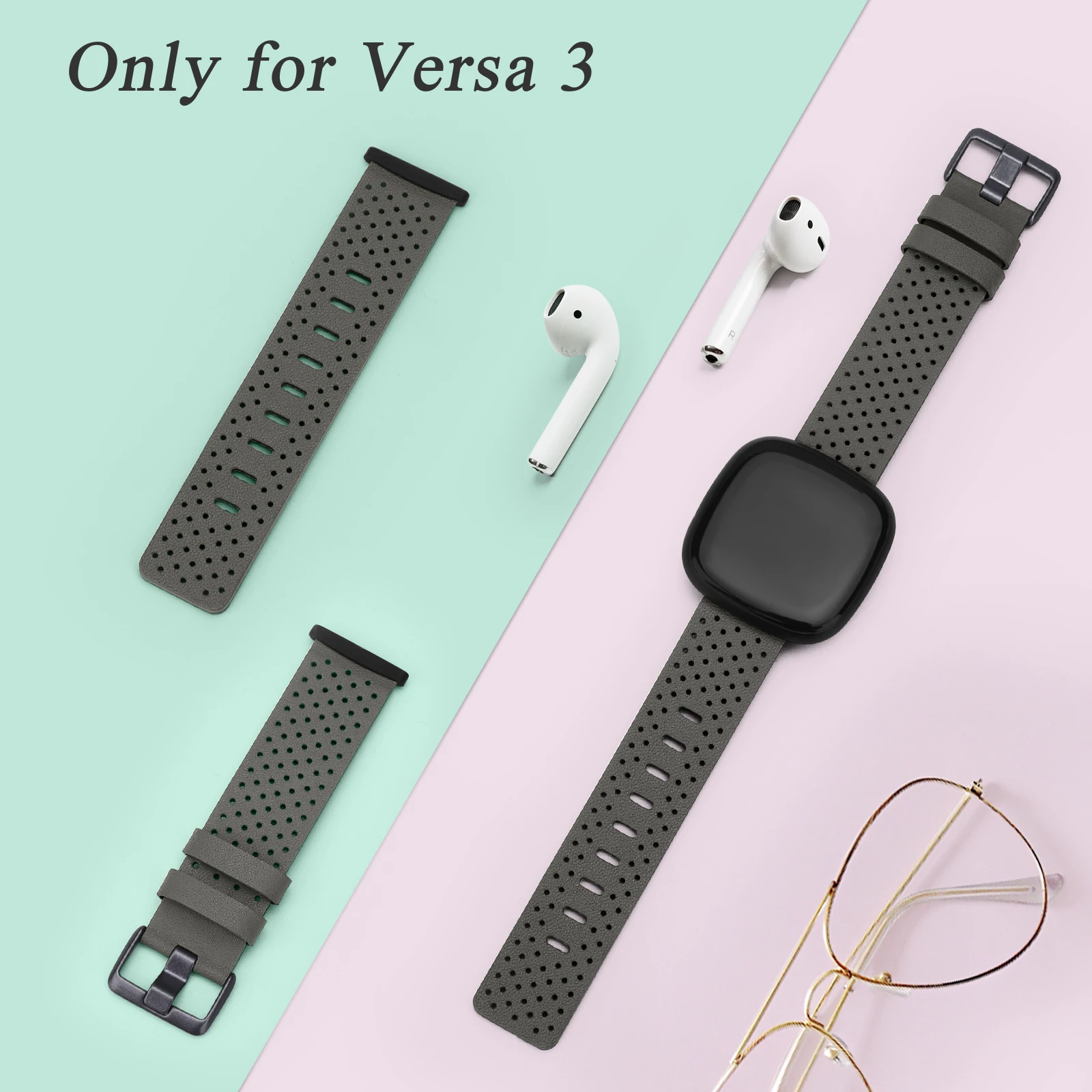 Correa de cuero transpirable de lujo para Fitbit Versa 3 Sense, pulsera de repuesto para reloj inteligente Fitbit Sense