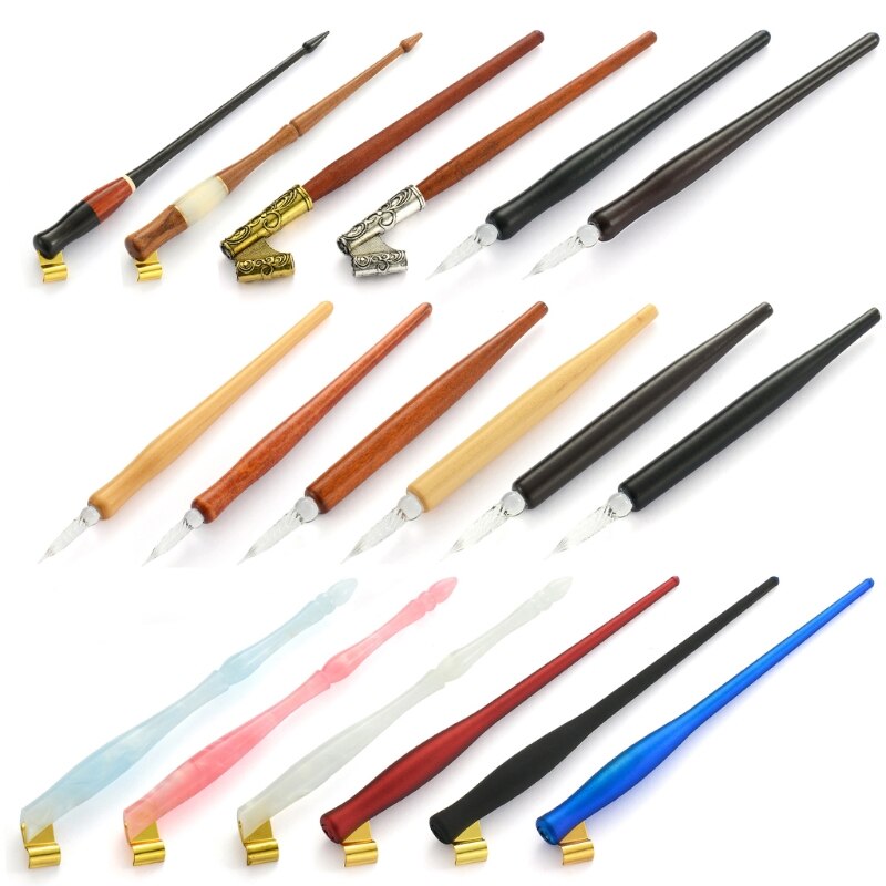 DXAB Wood Calligraphy Dip Pen English Calligraphy Pen Script Oblique Dip Pen Holder