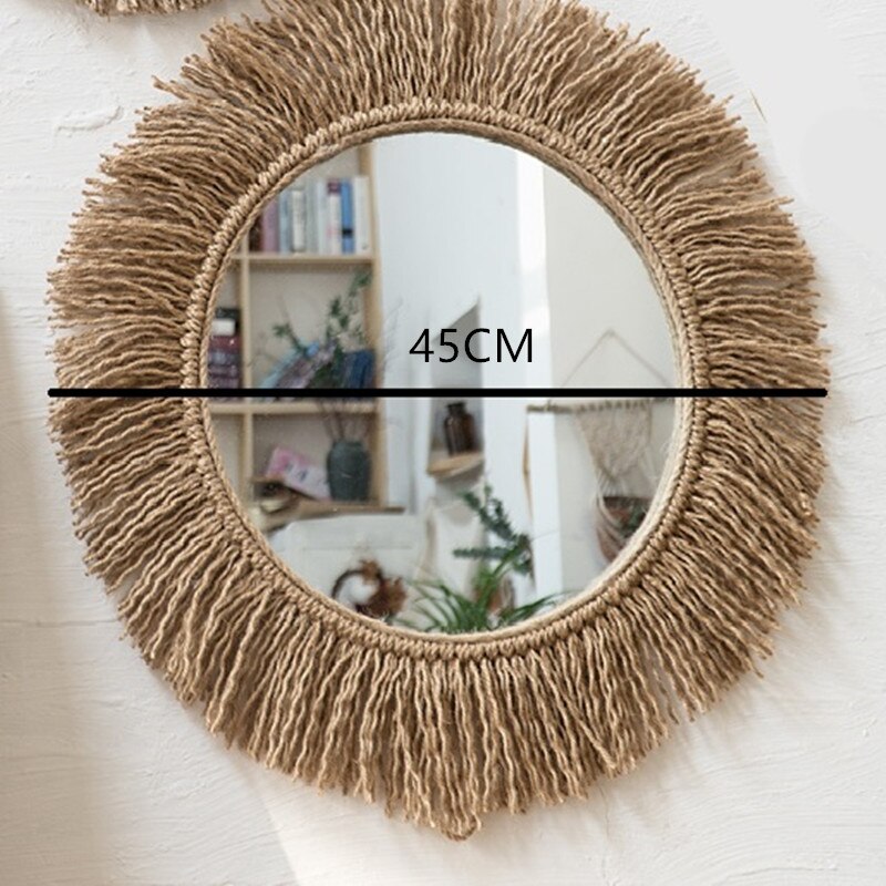 Espejo de cuerda de cáñamo tejido, espejo Circular de arte nórdico RETRO hecho a mano para decoración de sala de estar, cafetería, tienda, decoración Bohemia