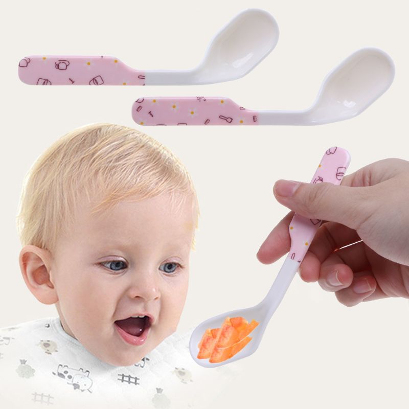 Baby Spoon Feeding Training Kids Infant Toddler Scoop Cutlery Tableware Food Bend Head Curved Utensils Children Learning Supplie