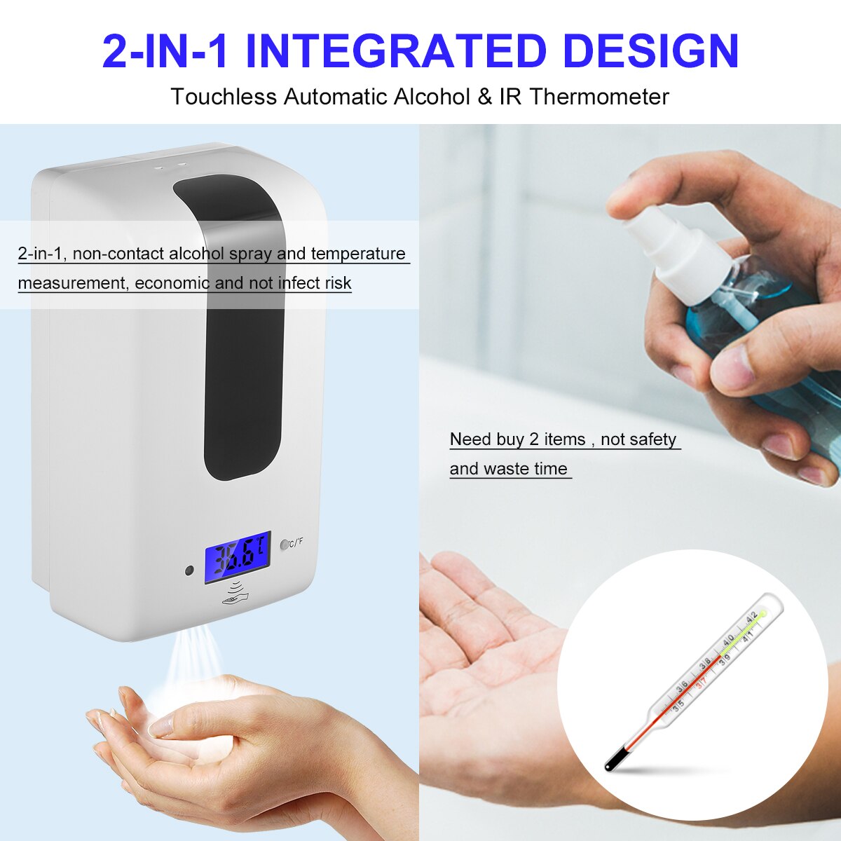 Automatic Alcohol Dispenser with Thermometer Infrared Induction Non-Contact Sprayer 1200ML Alcohol Dispenser Suit for Home Hotel