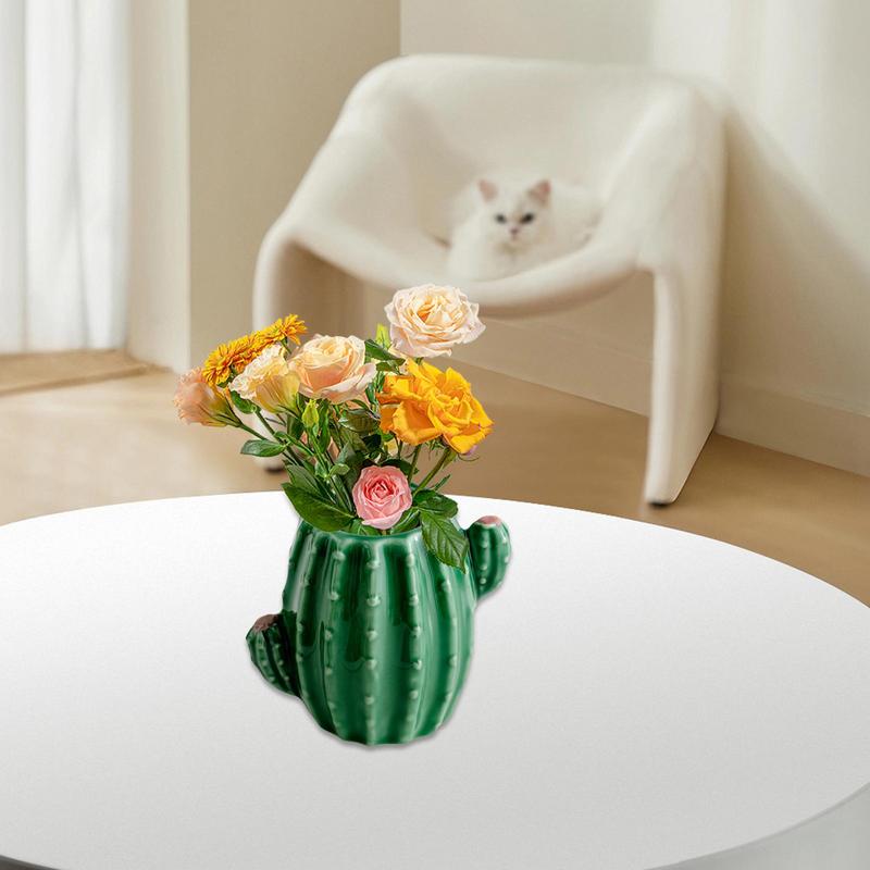 Florero de cactus decorativo, florero de cerámica, florero, jarrones pequeños, decoración de escritorio, arreglos florales, florero de mesa, decoración de Cactus