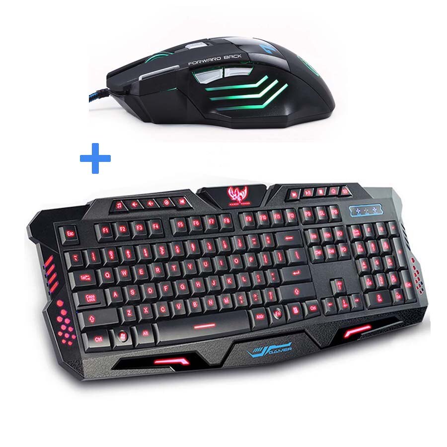 Tri-color USB Wired LED Backlit Laptop Computer Gamer Keyboard Mouse Combo Optical 7 Buttons 5500 DPI Mice