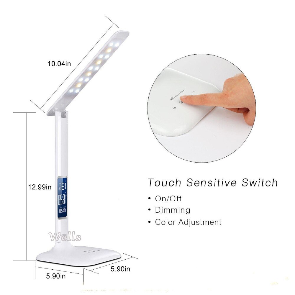 Led Tafellamp Met Led Display Bureaulamp Draagbare Led Leeslamp Met Kalender Klok Flexibele Moderne Kantoor Lamp Dimbare