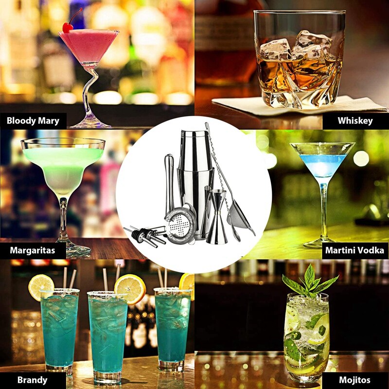 Bartender Mojito Kit-Stainless Steel Bartender Tools with Mixing Glass,Bar Spoon,Muddler,Strainer Cocktail Shaker Set