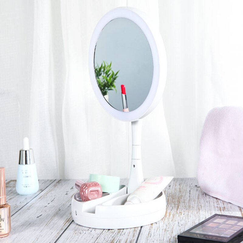 Sminkespeil led speil hd sminkespeil rund form skrivebord naturlig lys forstørrelsesspeil dobbeltsidig sminkespeil