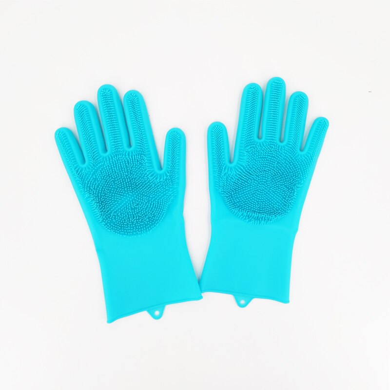 1 paar Handschuhe Küche Silikon Reinigung Handschuhe Magie Silikon Gericht Waschen Handschuh für Haushalt Wäscher Gummi Küche sauber Werkzeug: Blau