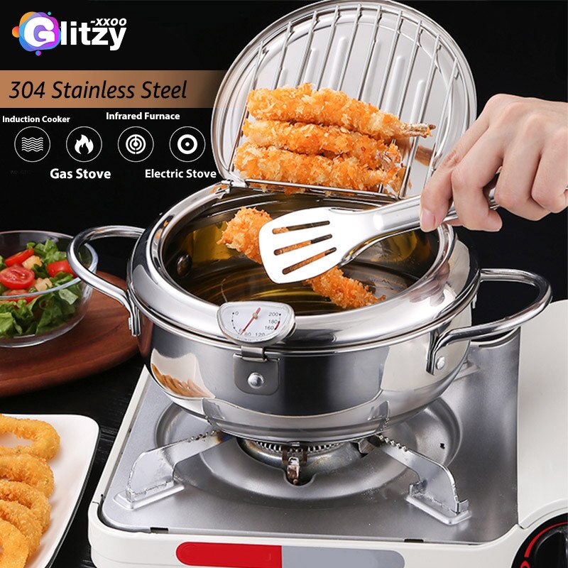 Pentola per friggere con termometro coperchio per padella per friggitrice Tempura giapponese acciaio inossidabile 304 20/24cm KC0405 масло