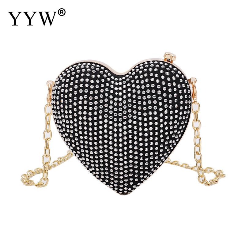 Metal senhoras festa saco de embreagem strass cristal noite bolsa em forma de coração diamante 2019 nova moda senhoras saco de casamento: black