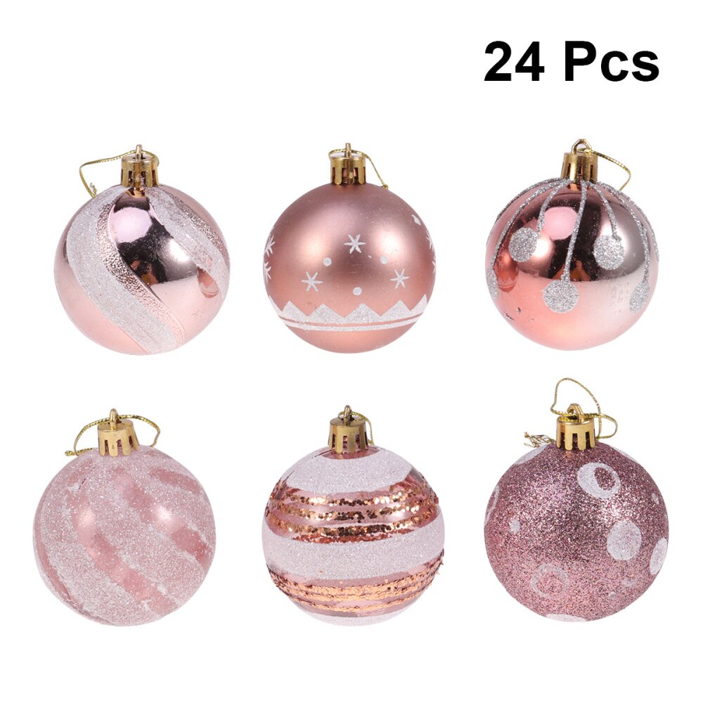 24Pcs 6cm Christmas Balls Hanging Decoration Christmas Tree Ornaments for Party Ball Prom Rose Gold Pattern