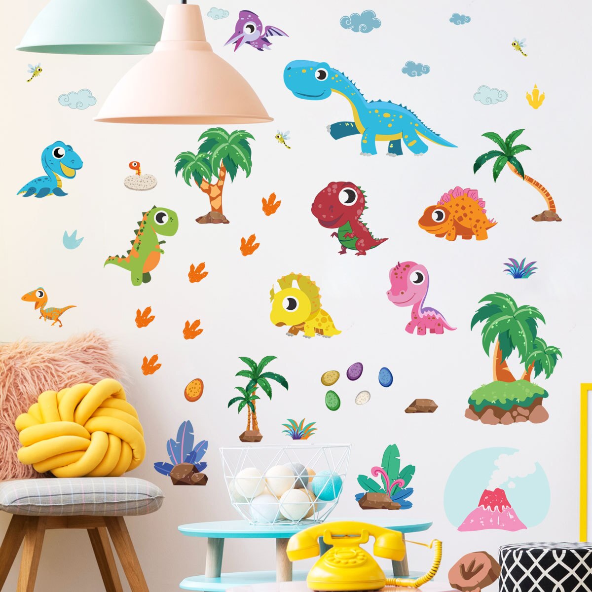 Cartoon Dinosaurus Muurstickers Kinderkamer Verwijderbare Baby Slaapkamer Leuke Dino Muurstickers