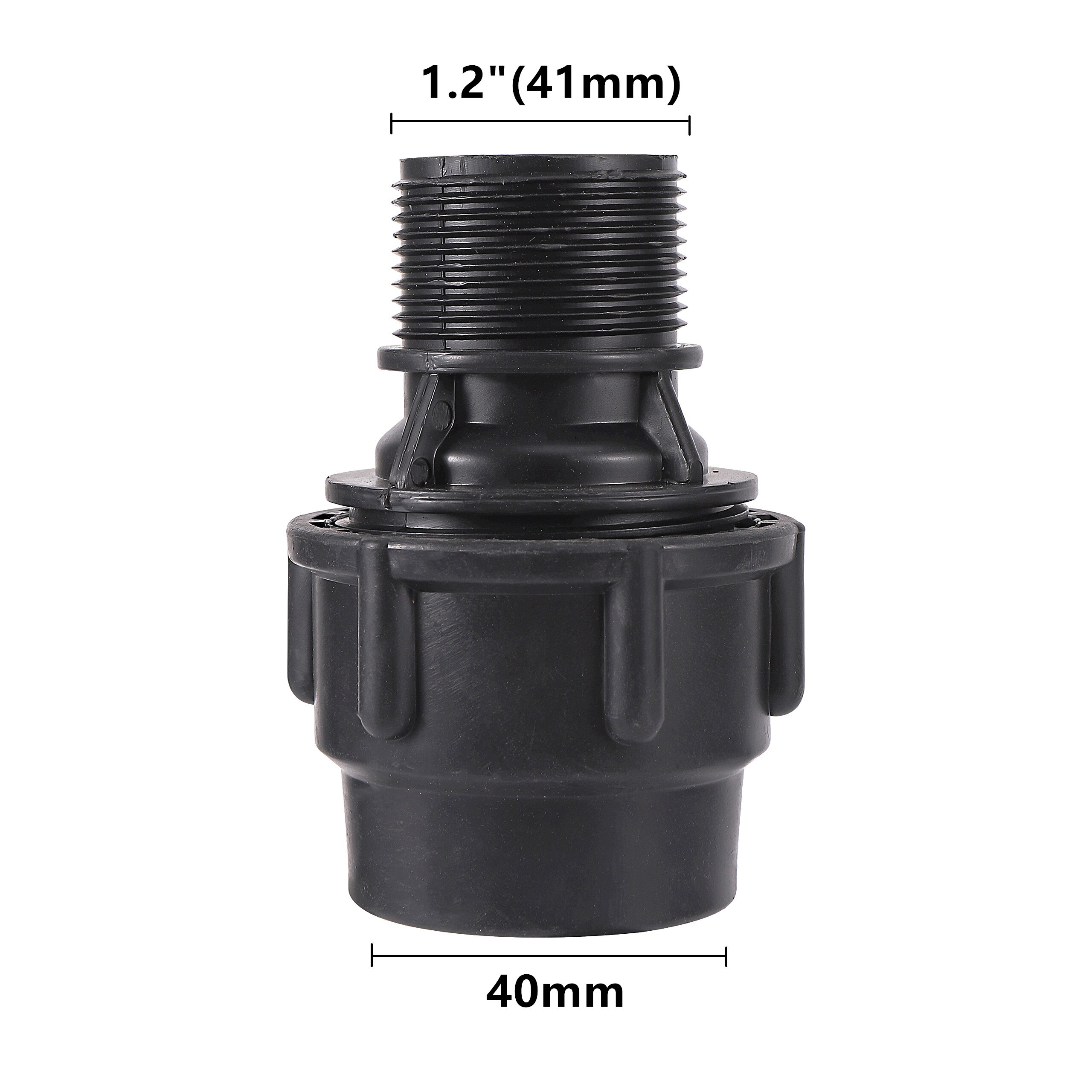 Musta pe vesiputki suora alennusliitin 20/25/32/40/50mm pe pvc putkiliittimet 1/2 &quot; 3/4 &quot; 1 &quot; 1.2 &quot; 1.5 &quot; uroskierreadapteri: 1.2 tuumaa  x 40