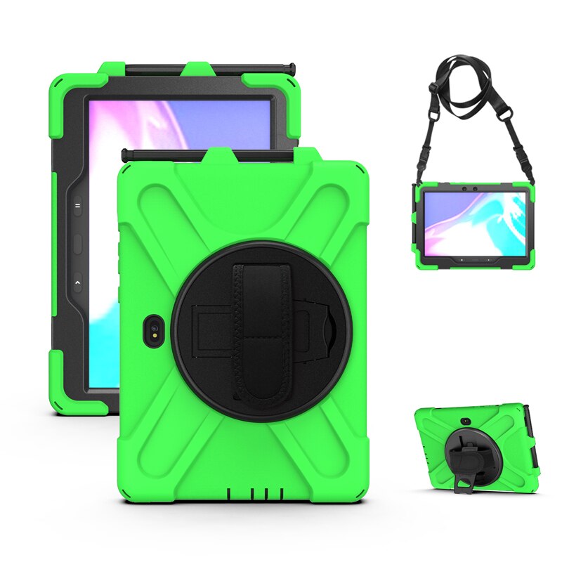Case For Samsung Galaxy Tab Active Pro 10.1 SM-T540 SM-T545 Heavy Duty Rugged Protection Cover with Kickstand Hand+Neck Strap: Green