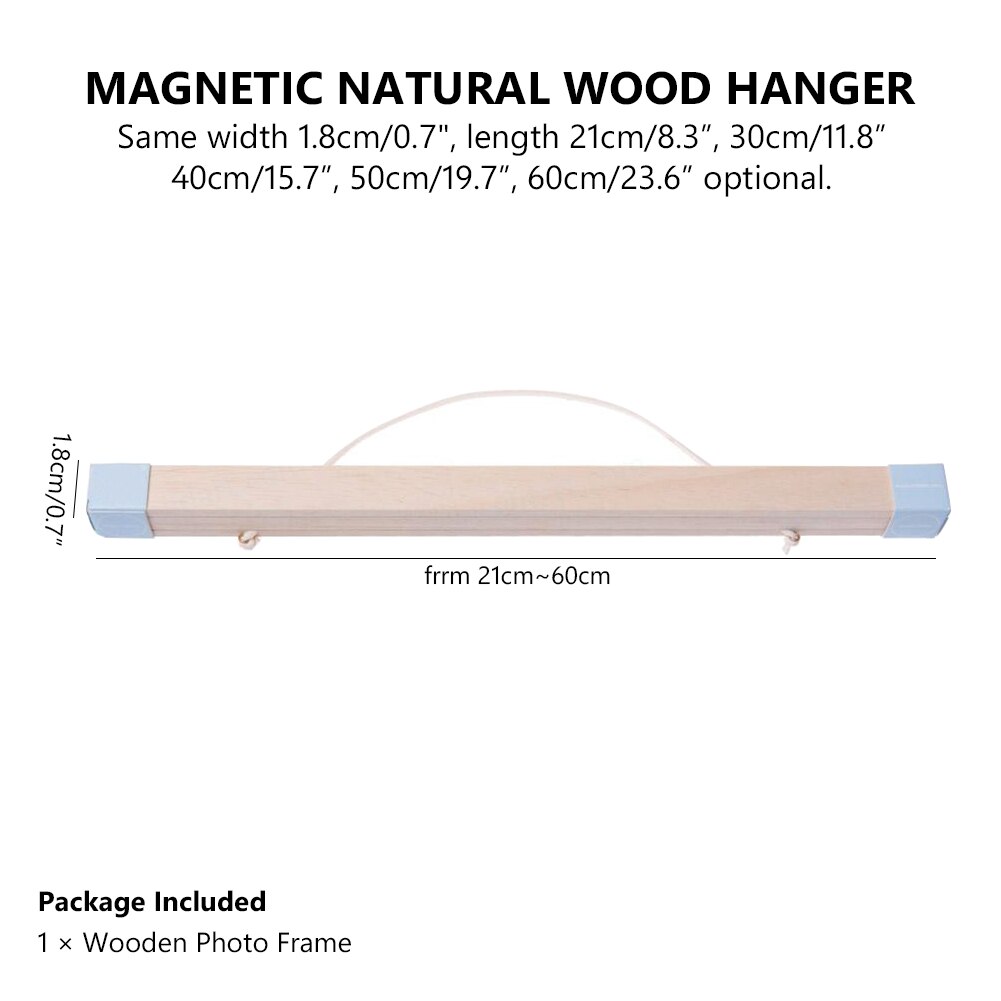 Teak/ramin/mfd magneet houten fotolijst poster rol kunstwerk hanger 21/30/40/50/60cm frame lengte met koord