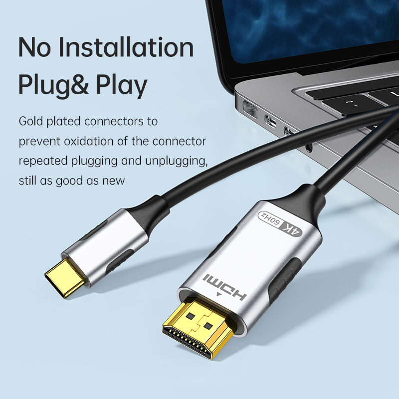 USB C to HDMI Cable (4K@60Hz) 3.3FT Type C to HDMI Adapter Thunderbolt 4/3 to HDMI for Home Office Compatible with iPhone 16 Pro