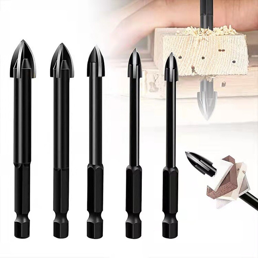 3/12mm Cross Triangle Drill Straight Shank Twist Drill Cemented Carbide Hex Handle Glass Ceramic Vitrified Brick Drill Bits