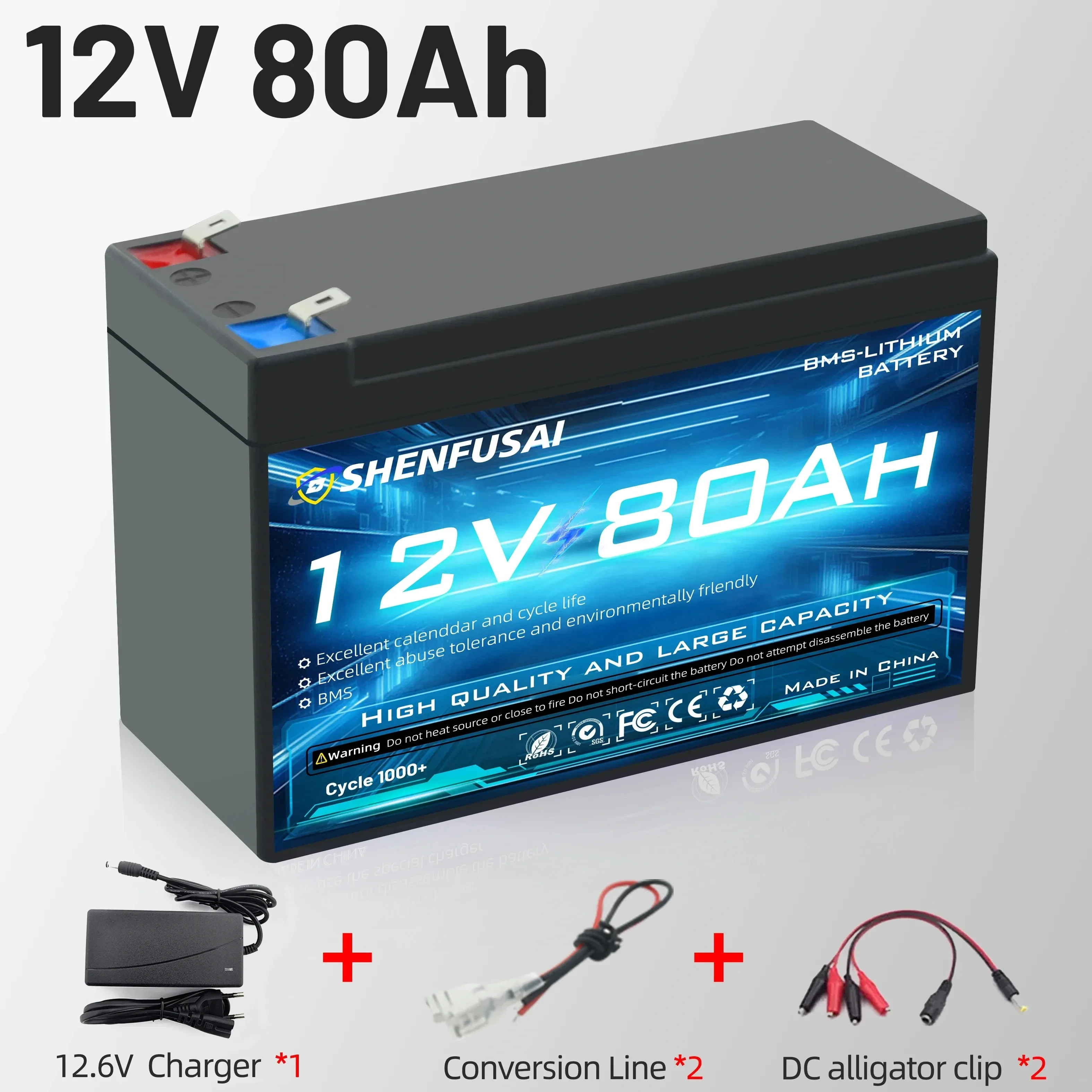pack de batterie lithium-ion 18650, BMS 30A intégré 12V 100Ah/80Ah pour éclairage de secours de véhicule électrique, batterie de voiture jouet: YELLOW
