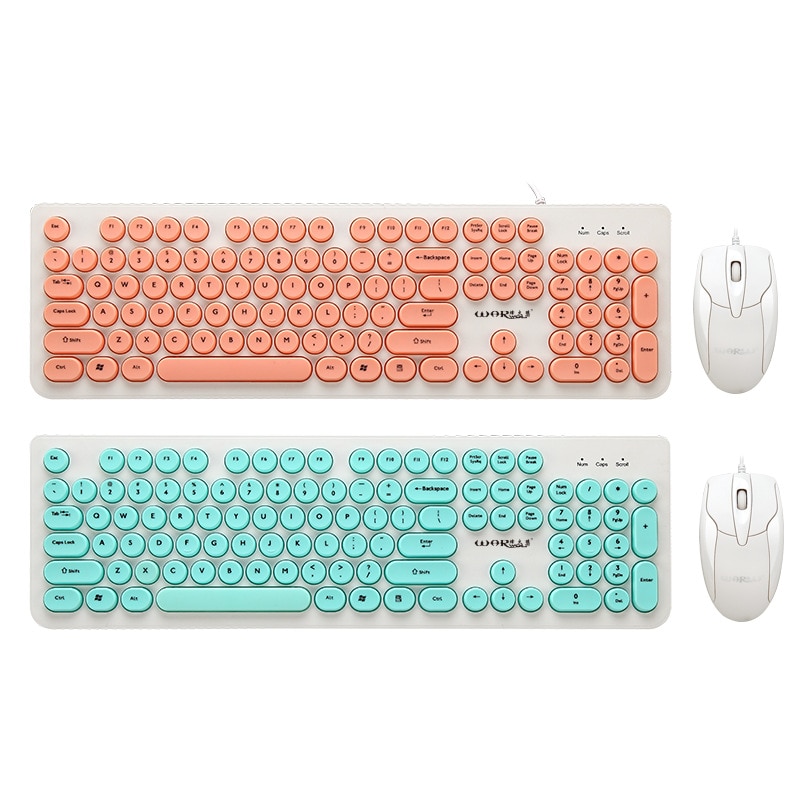 Punk Round Key Slim Multimedia USB Wired External Keyboard + Mouse Combo for Notebook Laptop / PC Wired keyboard and Mouse