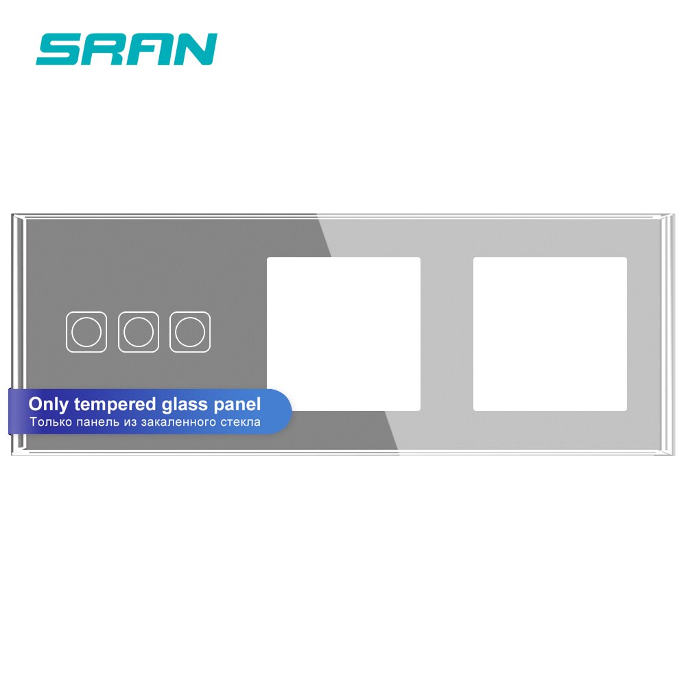 SRAN "F" series Blank panel 244mm*82mm white crystal tempered glass touch switch socket panel Combination module: Gray 3Gang