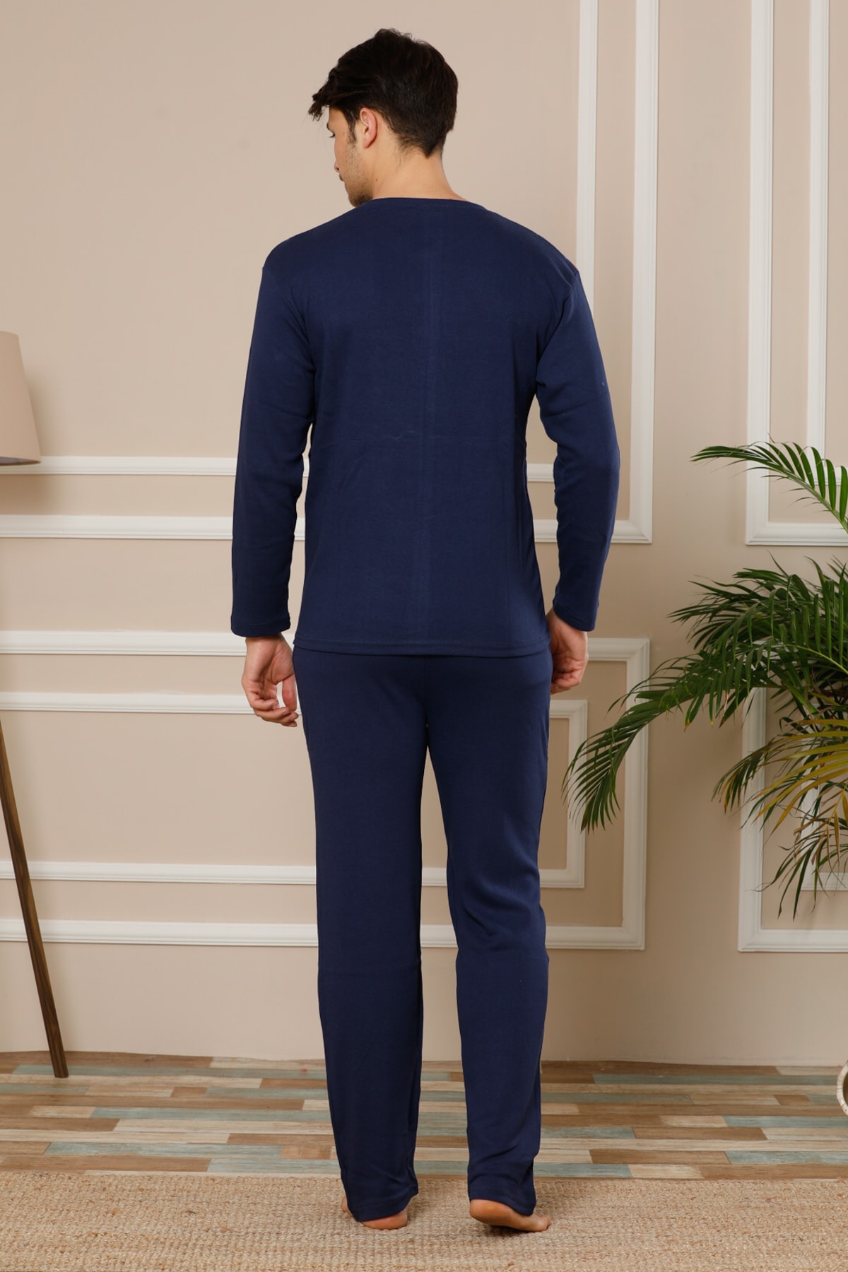 STRAWBERRY Women 'S Navy Blue Cotton Long Sleeve İnterlok Pajamas Suit