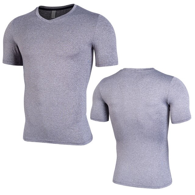 Short Sleeve Men's Running T Shirts Quick Dry Compression Fitness Tight-Fitting Soccer Tshirt Gym Jogging Training Sportswear: grey / Asian size L