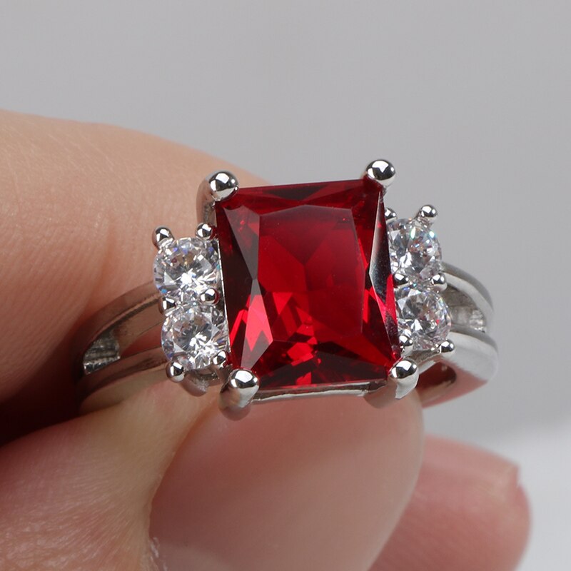Cellacity Zilver 925 Ring Voor Vrouwen Rechthoek Edelstenen Fijne Sieraden Geometrie Wit Rood Zirkoon Trendy Vrouwelijke Accessoire Voor Party