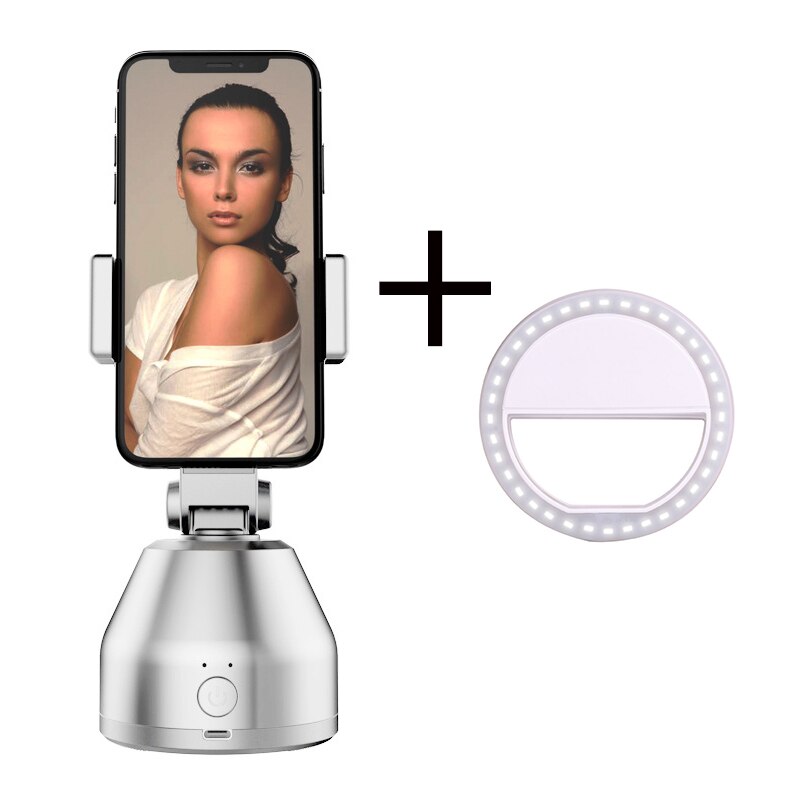 Face Tracking Selfie Stick Tripod 360 Rotation Object Tracking Holder Camera Gimbal For Photo Vlog Live Video Record: White with light