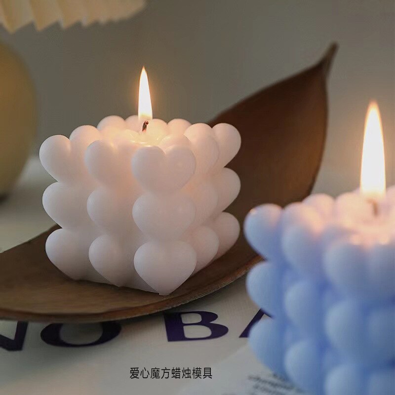 Moule en Silicone pour bougie en forme de cœur, Cube d'amour, pour décoration de bureau faite à la main, en résine époxy de gypse, aromathérapie
