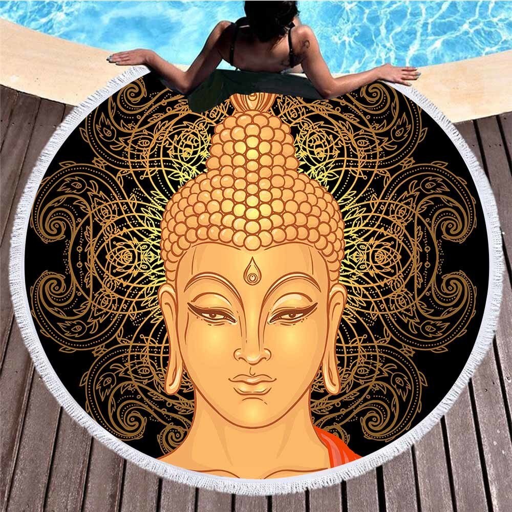 Buddha statue runde badehåndklæder simpelt maleri til voksne mikrofiber badehåndklæde gobelin yogamåtte serviette de bain
