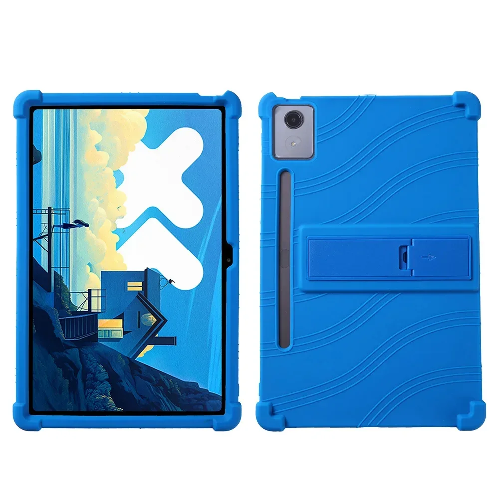 Case voor Lenovo Xiaoxin Pad Pro 12.7 inch 2025 TB373FU TB375FC Tablet Kindvriendelijk Silicon Stand Cover Resistente Flexibele Cove: Blauw