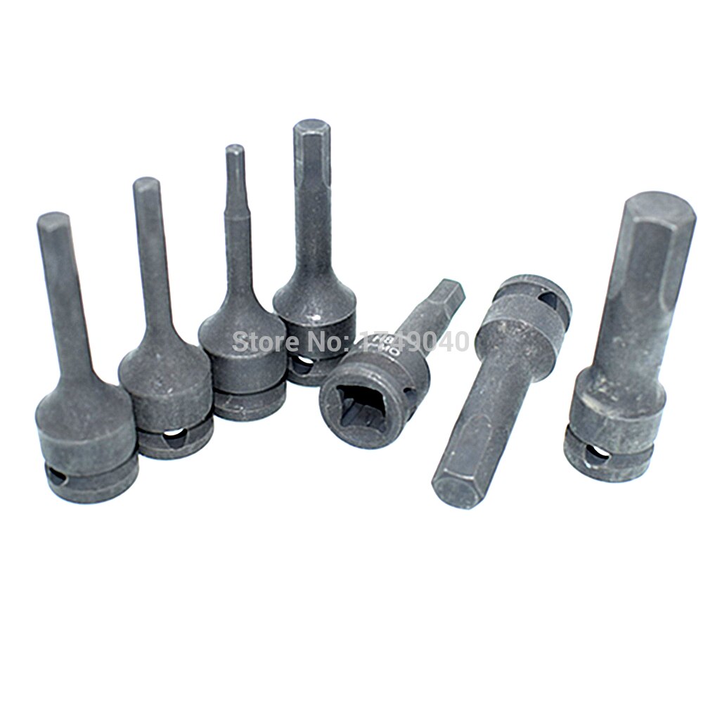 7pc slag zeskant bit doppenset 3/8 " vierkante aandrijving lucht impact inbussleutel bit dop cr -mo 60mm lange zeskantkop  h4 h5 h6 h7 h8 h10 h12