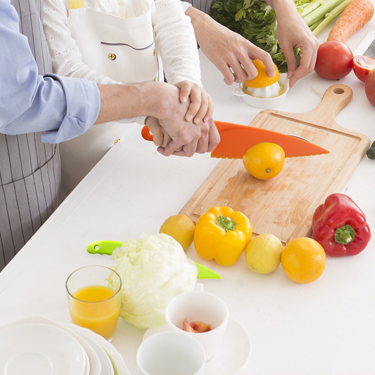 Plast fruktkniv säker för bröd sallad kökskniv barn kock småbarn matlagningskniv barn skalknivar sågtandsskärare