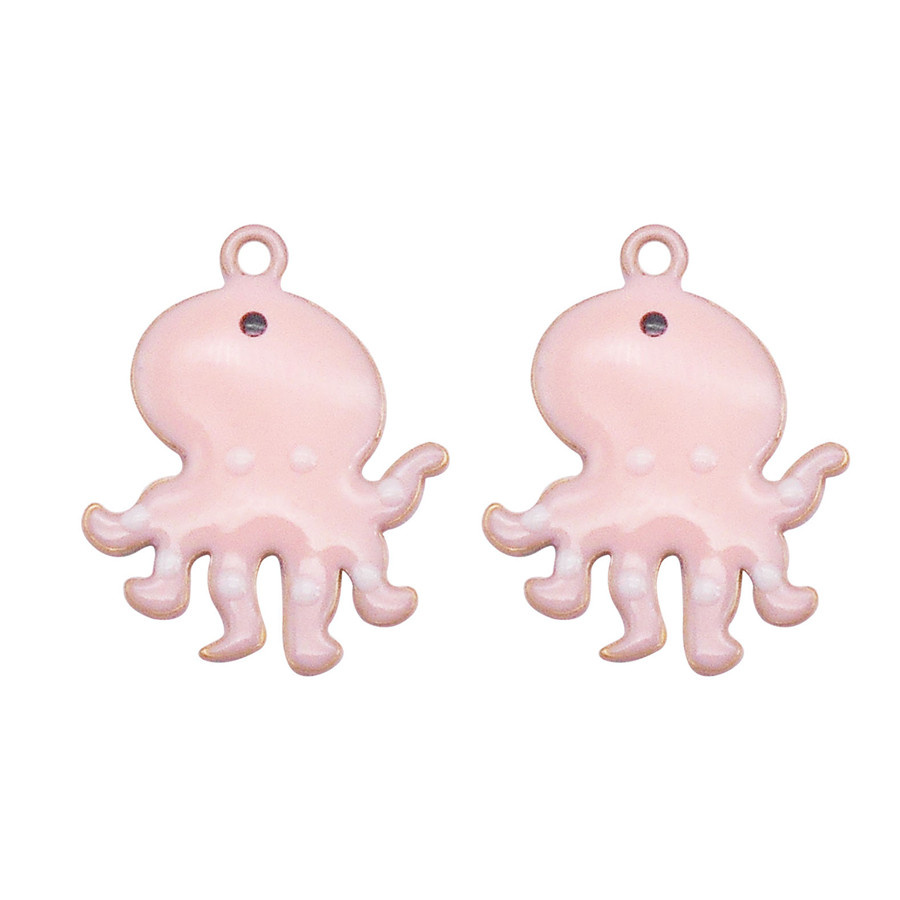 Julie Wang 5PCS 14x11mm Enamel Tiny Octopus Charms Double-sided Cartoon Copper Animal Pendant Bracelet Jewelry Making Accessory: Orange