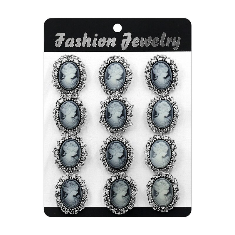 Weimanjingdian impostato di 12 Pezzi di Stile dell'annata Della Resina E Strass cammeo Spilla Spilli in Oro O Argento colore Placcato: grande argento