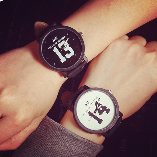 Pars mønster nummer kinesisk stil quartz ure legeret sag læder bånd sort par ur til elsker reloj para pareja