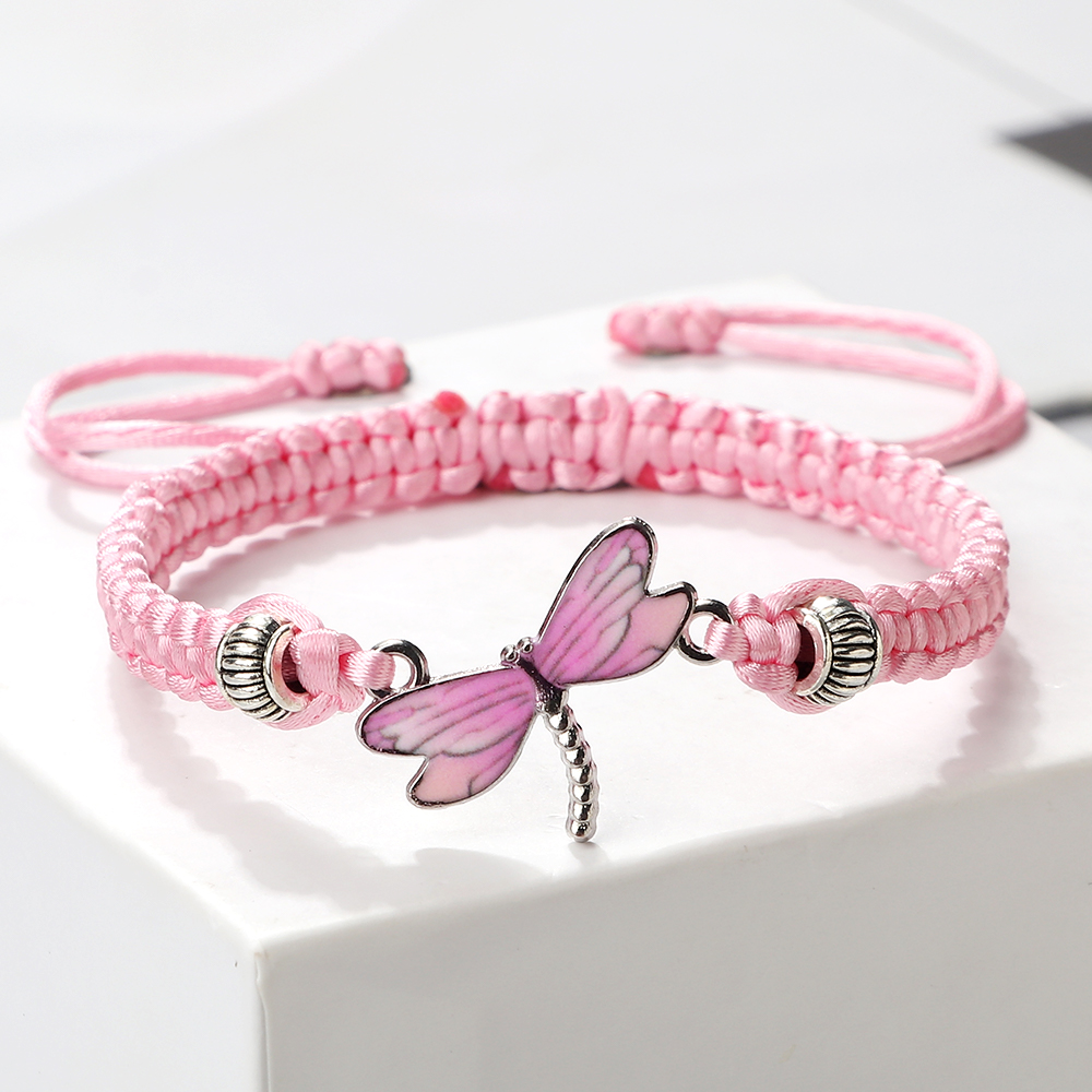 Dragonfly Hanger Gevlochten Armbanden Lucky Paars String Touw Vrouwen Mannen Mode-sieraden Handgemaakte Verstelbare Armbanden Charm: Donker Goud