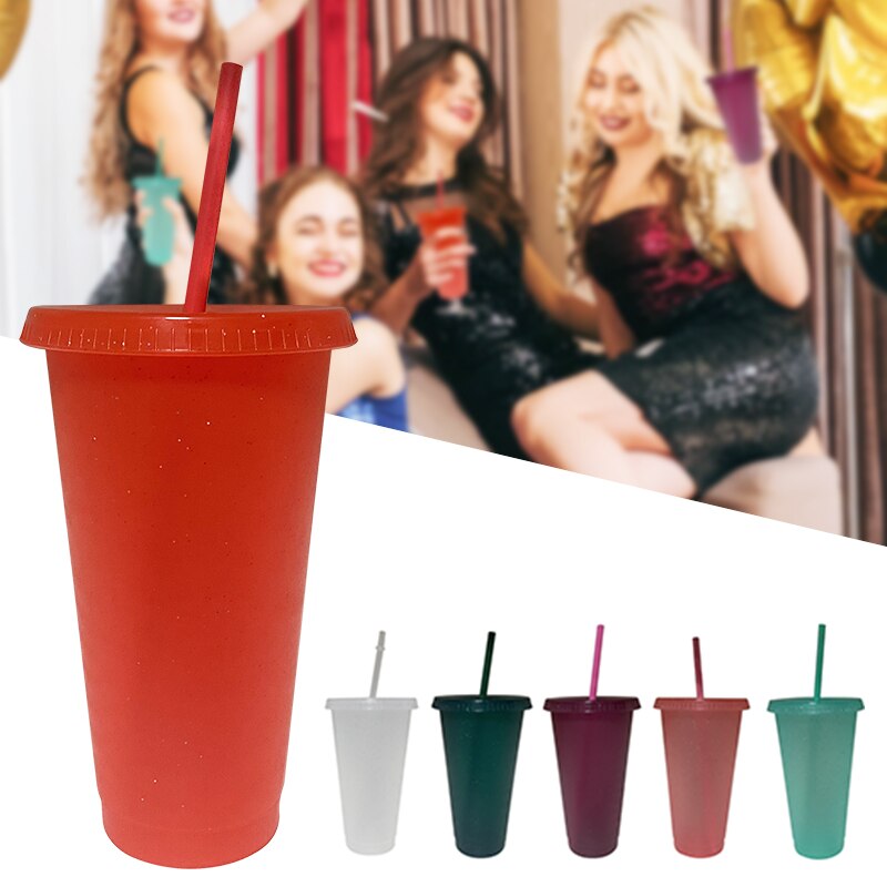 Tasse de voyage créative en plastique avec paille, 5 pièces, 700ml, pour boisson fraîche, café, jus de thé, Smoothie, réutilisable